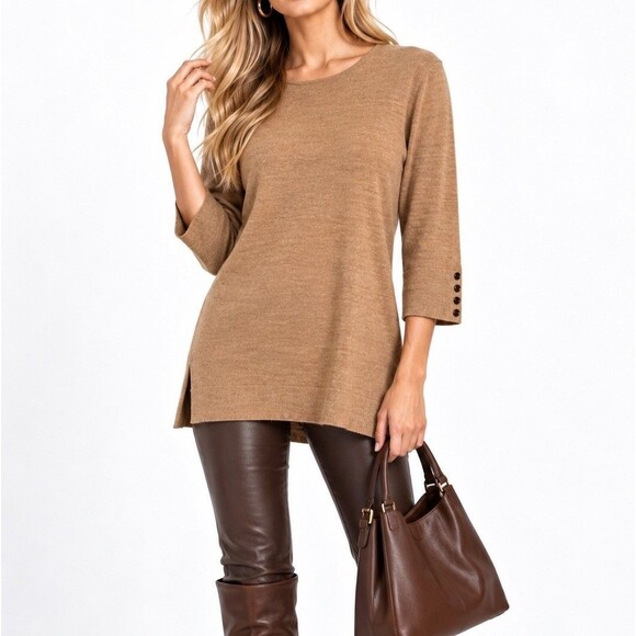 J. Jill Sweaters - J Jill 100% Merino Wool Knit Tunic Sweater Washable Beige Oat Luxury Women S